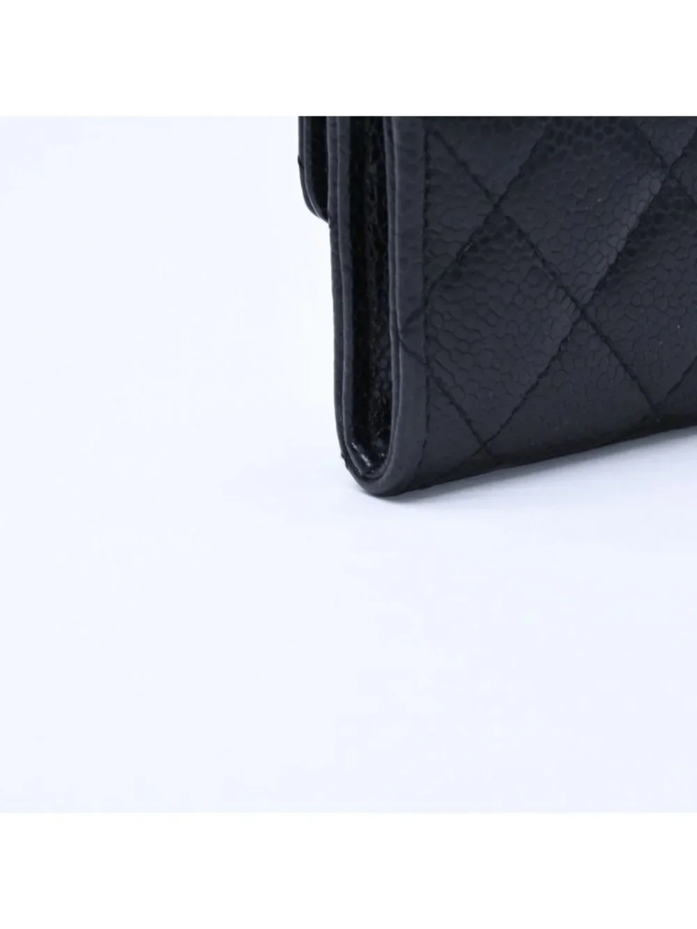 Chanel Quilted CC Logo Card Case Wallet Lambskin Black Gold